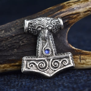 925 Sterling Silver Skane Thor's Hammer - Blue