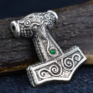 925 Sterling Silver Skane Thor's Hammer - Green