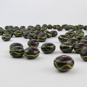 Burgandy Glass Bead with Green and Yellow Trails