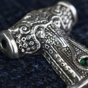 925 Sterling Silver Skane Thor's Hammer - Green
